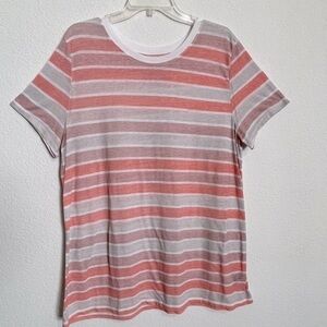 Torrid Classic Fit Pink Peach Gray Striped Short Sleeve Crew Neck T-Shirt Top 1X